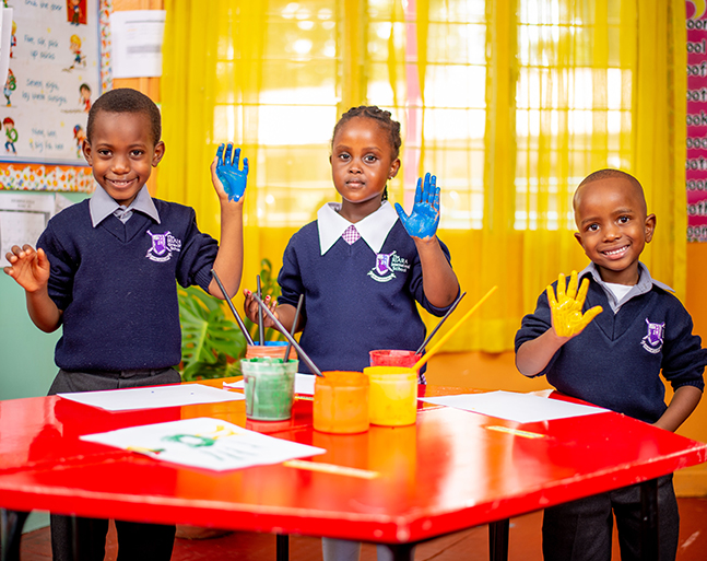 Riara Kindergarten school pupils with painted hands